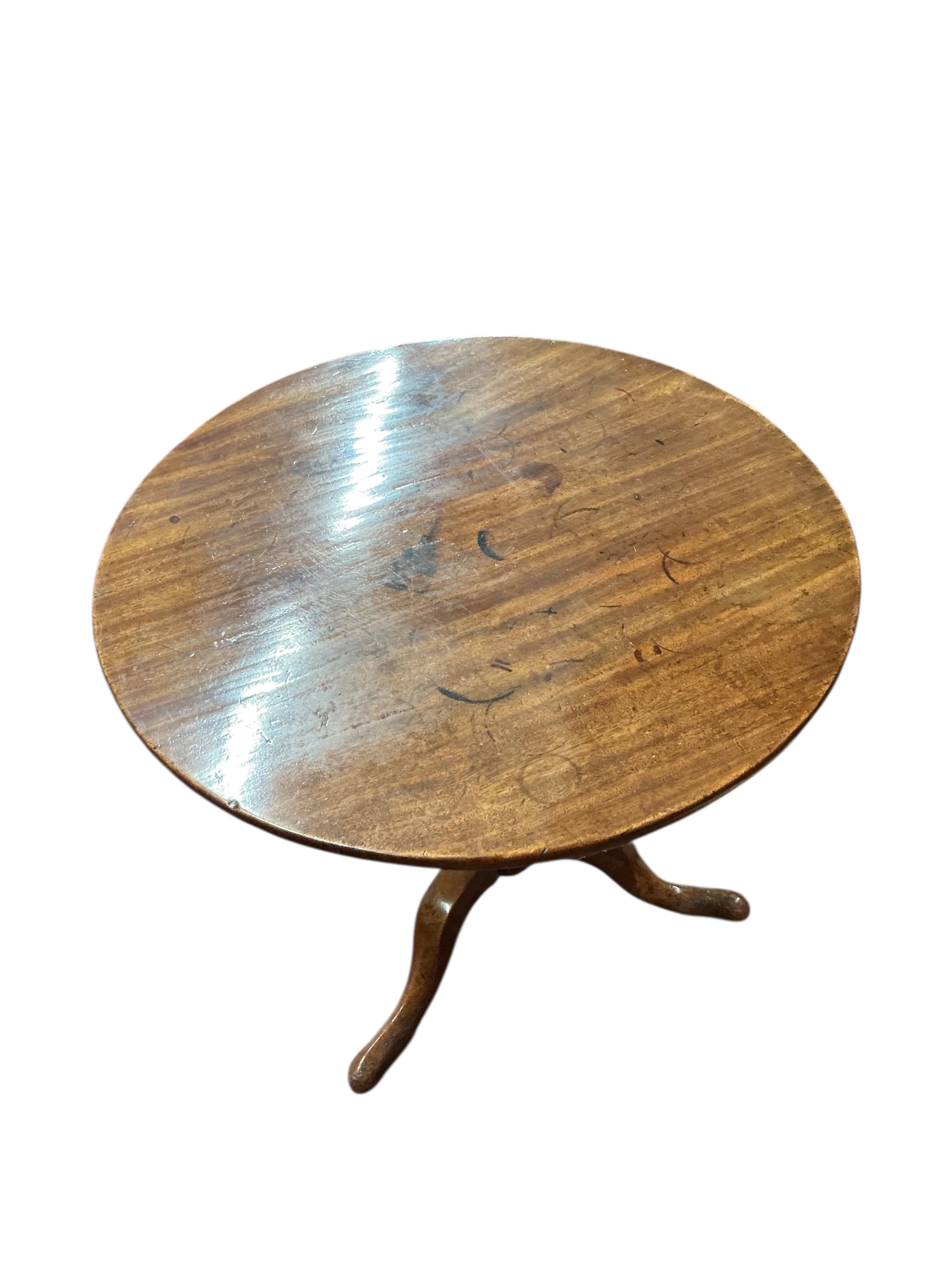 A Victorian mahogany circular tilt top tripod tea table, diameter 76cm, height 73cm